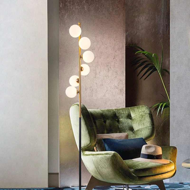 Lampadaire sphère noir-or, lampe LED simple en verre avec conception en spirale pour salle d'étude Clearhalo
