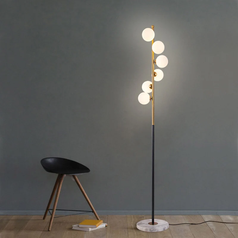 Lampadaire sphère noir-or, lampe LED simple en verre avec conception en spirale pour salle d'étude Clearhalo