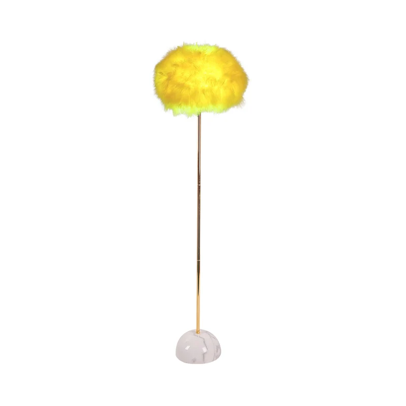 Lampadaire Sphère de Plumes Tissé à la Main Lampe sur Pied Nordique à 1 Tête Jaune avec Base en Céramique Clearhalo