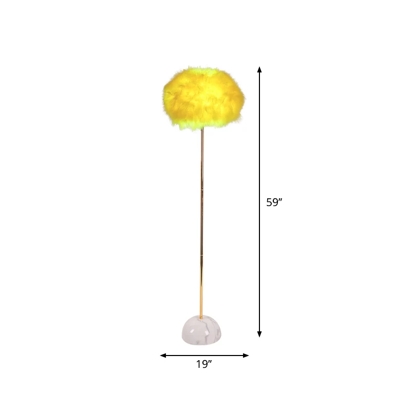 Lampadaire Sphère de Plumes Tissé à la Main Lampe sur Pied Nordique à 1 Tête Jaune avec Base en Céramique Clearhalo