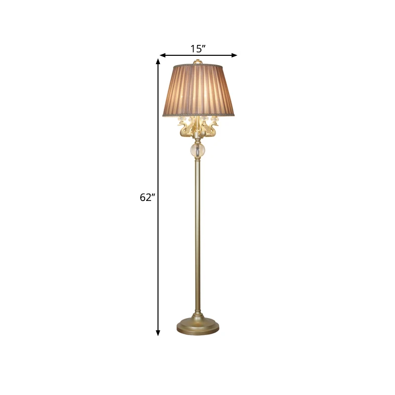Lampadaire traditionnel en métal bronze à 4 têtes avec motif cygne et abat-jour en tissu plissé Clearhalo