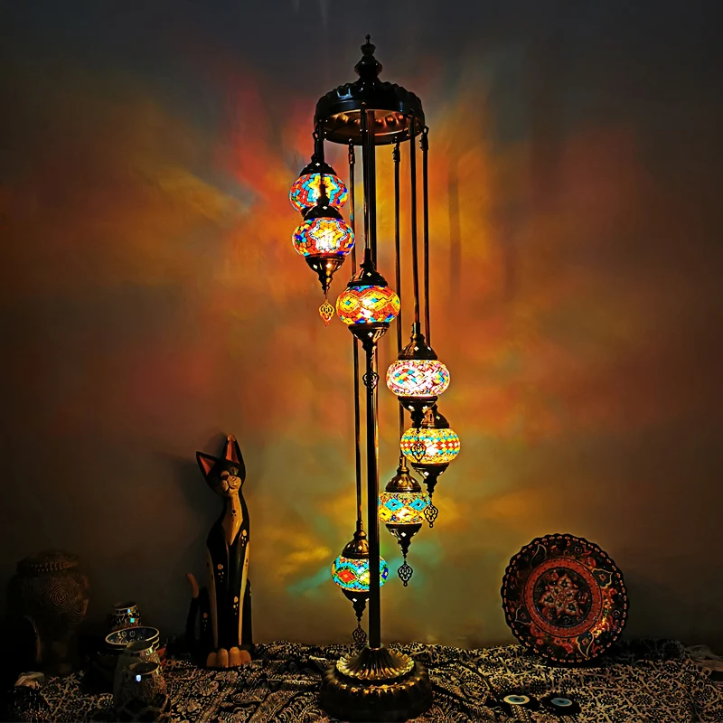 Lampadaire en verre teinté multicolore en spirale, lampe de lecture Vintage à 7 lumières pour salon, rouge/bleu/vert Clear...