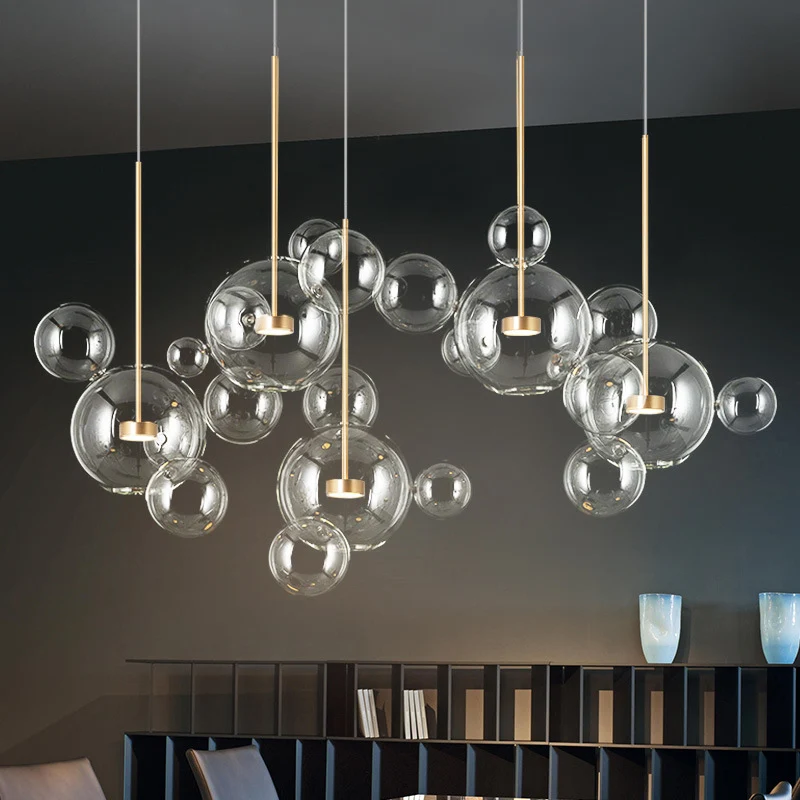 Lampe à bulles transparente Globe lampe suspendue en verre pour salle à manger café Restaurant Clearhalo