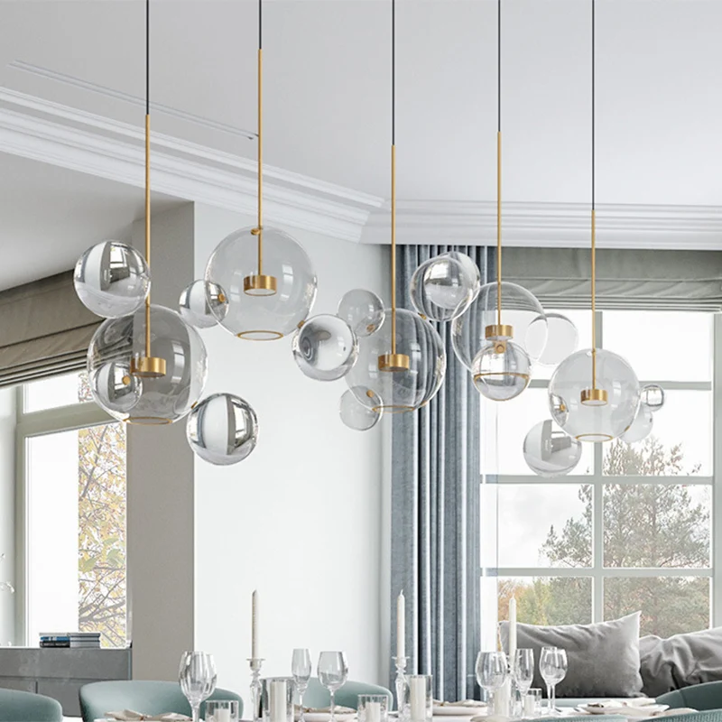 Lampe à bulles transparente Globe lampe suspendue en verre pour salle à manger café Restaurant Clearhalo