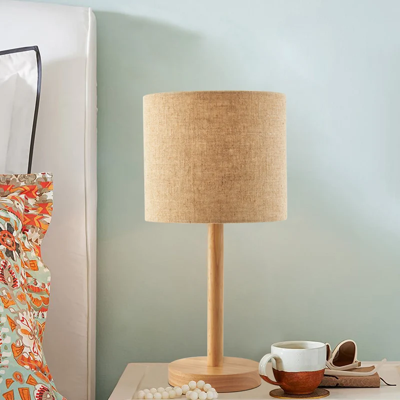 Lampe de bureau à abat-jour droit en tissu moderniste, lampe de table de chevet à 1 tête en lin Clearhalo