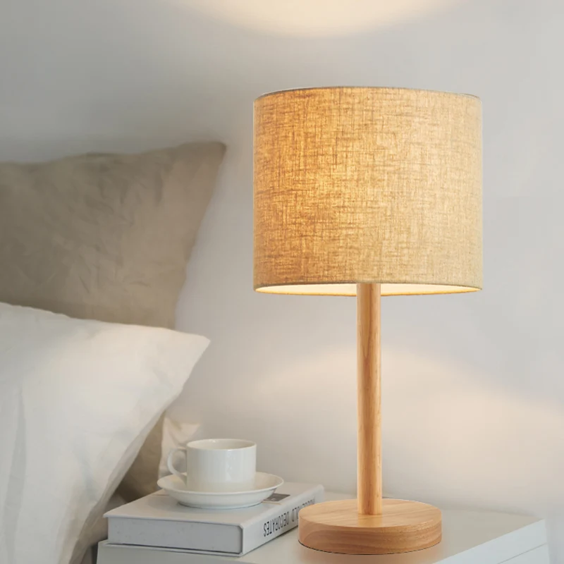 Lampe de bureau à abat-jour droit en tissu moderniste, lampe de table de chevet à 1 tête en lin Clearhalo