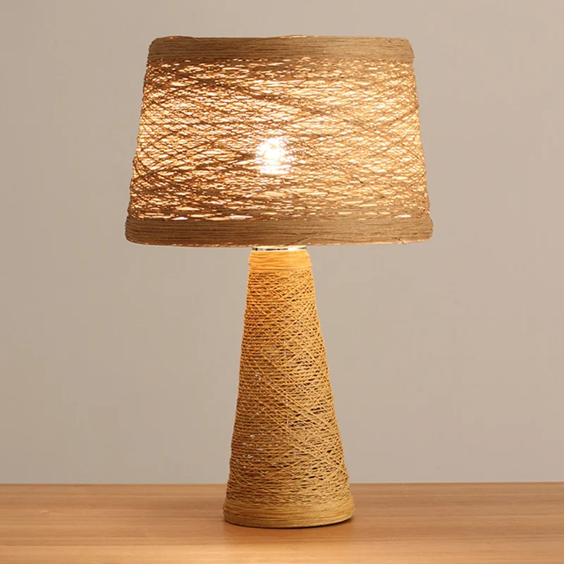 Lampe de bureau à 1 ampoule, lampe de lecture blanche/bronze de Style asiatique avec abat-jour en rotin Clearhalo