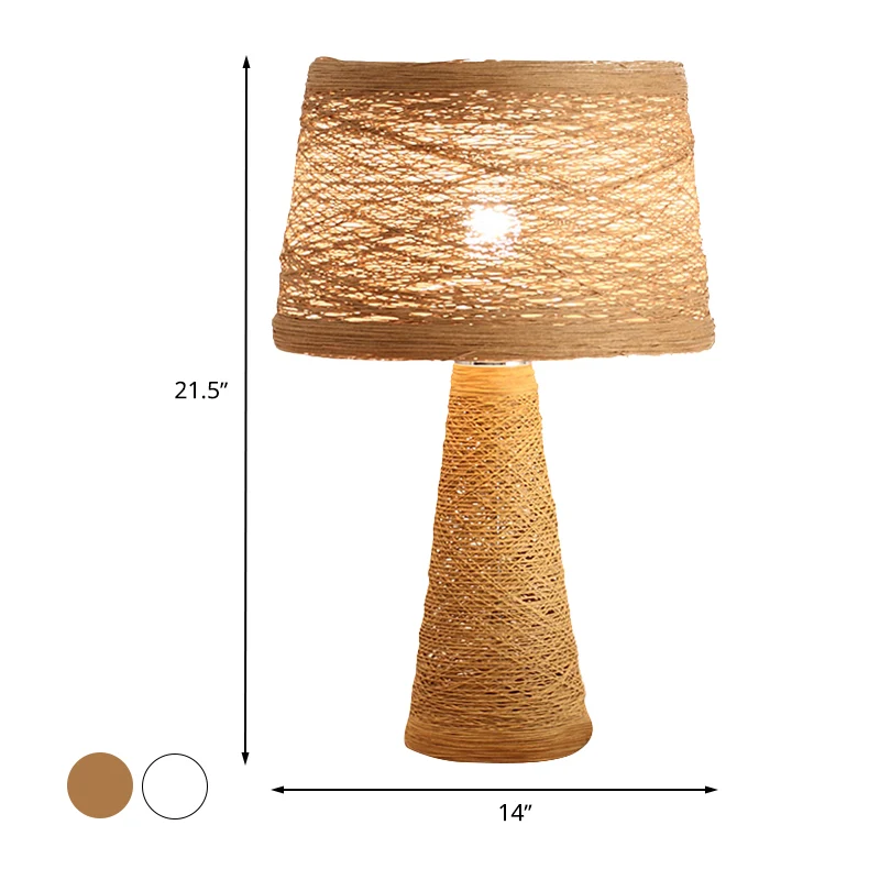 Lampe de bureau à 1 ampoule, lampe de lecture blanche/bronze de Style asiatique avec abat-jour en rotin Clearhalo