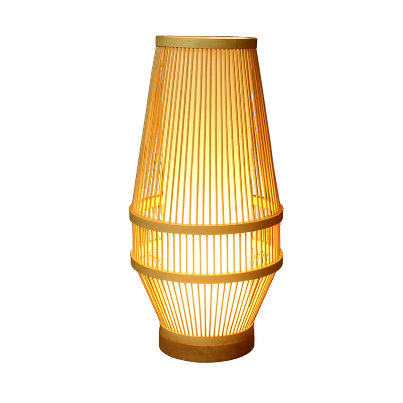 Lampe de bureau en bambou panier lampe de travail japonaise à 1 tête beige avec abat-jour tubulaire blanc intérieur Clearhalo