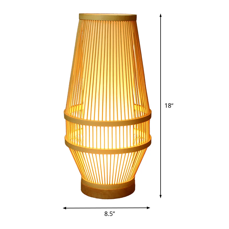 Lampe de bureau en bambou panier lampe de travail japonaise à 1 tête beige avec abat-jour tubulaire blanc intérieur Clearhalo