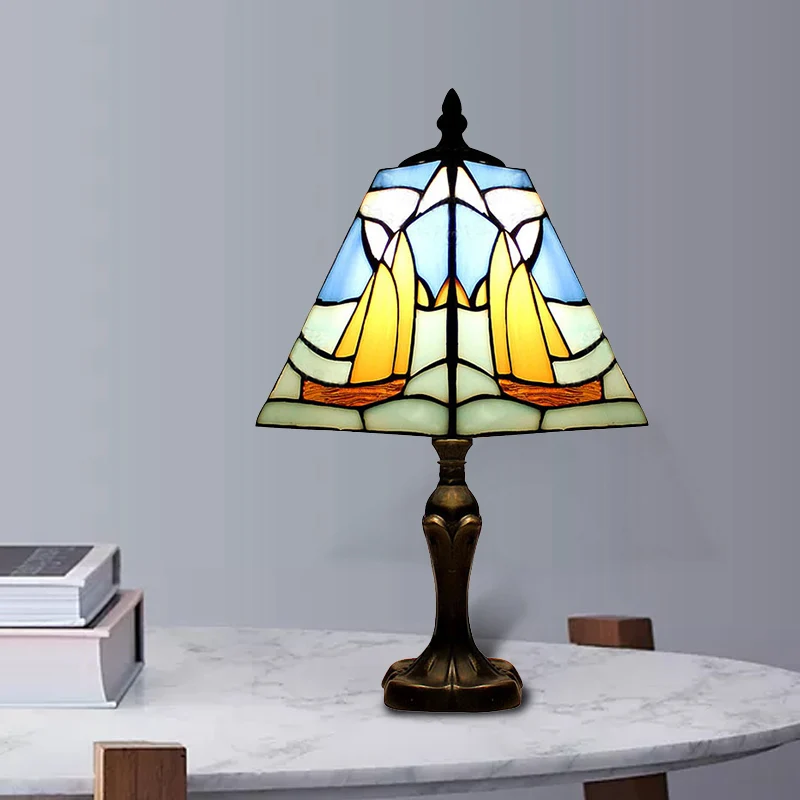 Lampe de bureau Blue Sea avec bateau, 1 ampoule, vitrail nautique, lampe de Table nautique pour salle d'étude Clearhalo