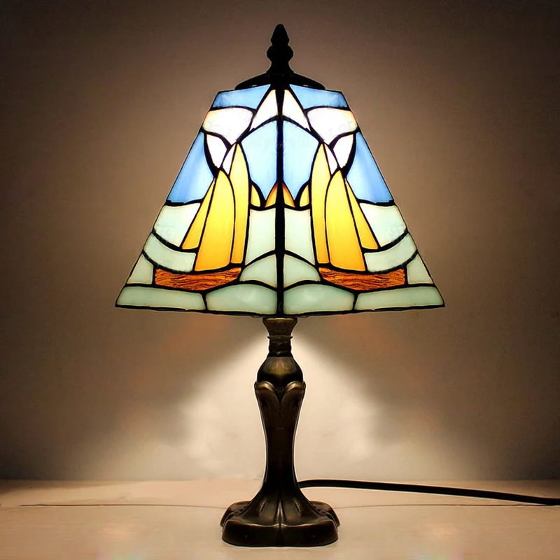 Lampe de bureau Blue Sea avec bateau, 1 ampoule, vitrail nautique, lampe de Table nautique pour salle d'étude Clearhalo