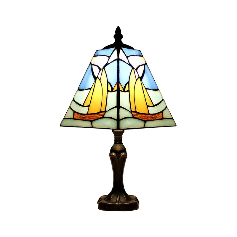 Lampe de bureau Blue Sea avec bateau, 1 ampoule, vitrail nautique, lampe de Table nautique pour salle d'étude Clearhalo