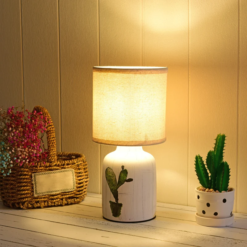 Lampe de bureau cylindrique en papier moderniste, lampe de table blanche à 1 ampoule avec base en céramique et motif de ca...