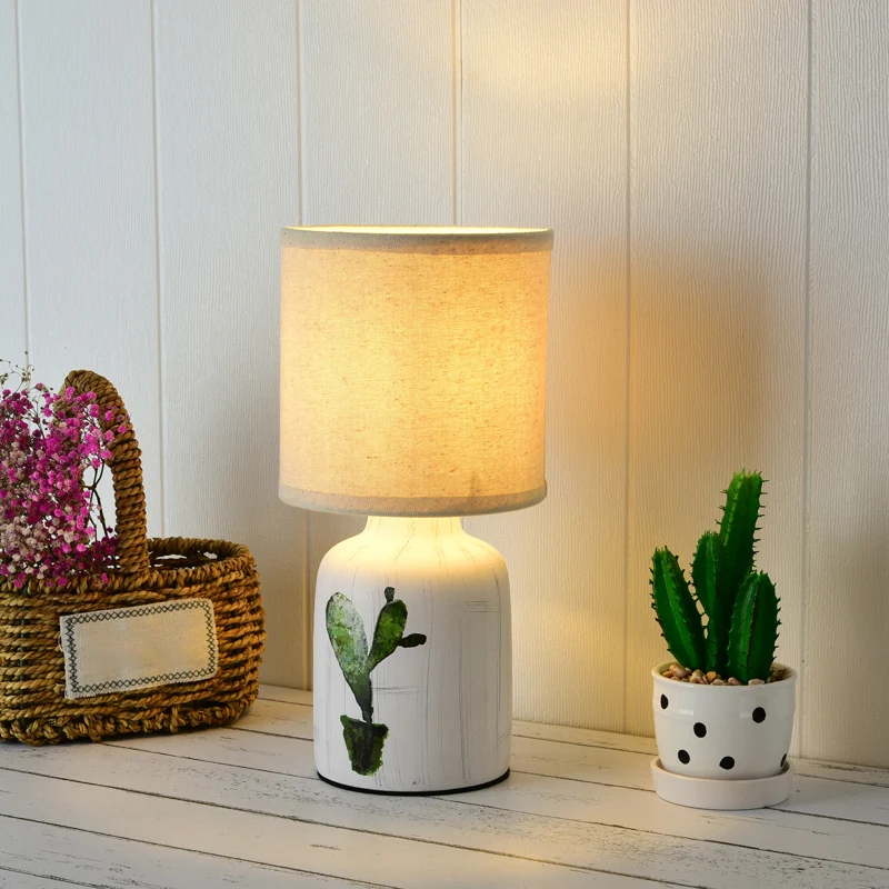 Lampe de bureau cylindrique en papier moderniste, lampe de table blanche à 1 ampoule avec base en céramique et motif de ca...