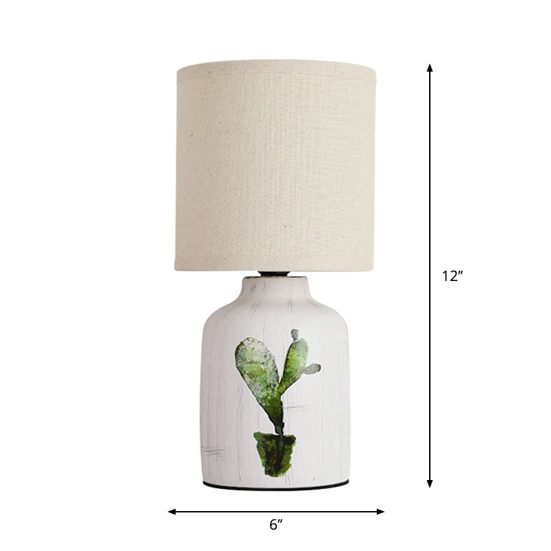 Lampe de bureau cylindrique en papier moderniste, lampe de table blanche à 1 ampoule avec base en céramique et motif de ca...