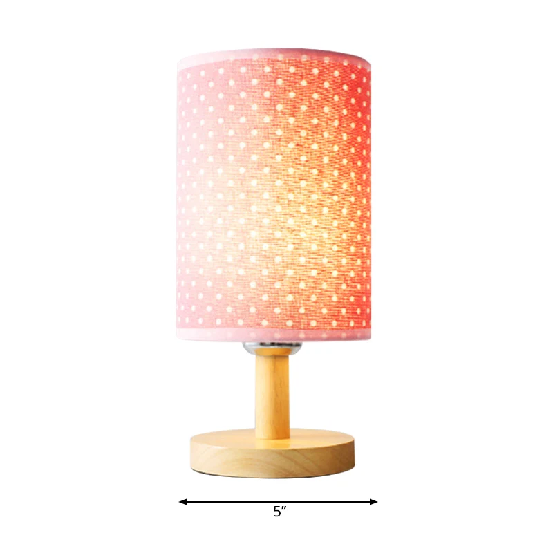 Lampe de bureau cylindrique pour enfants en tissu et bois 1 lampe de lecture rose clair pour chambre de fille Clearhalo
