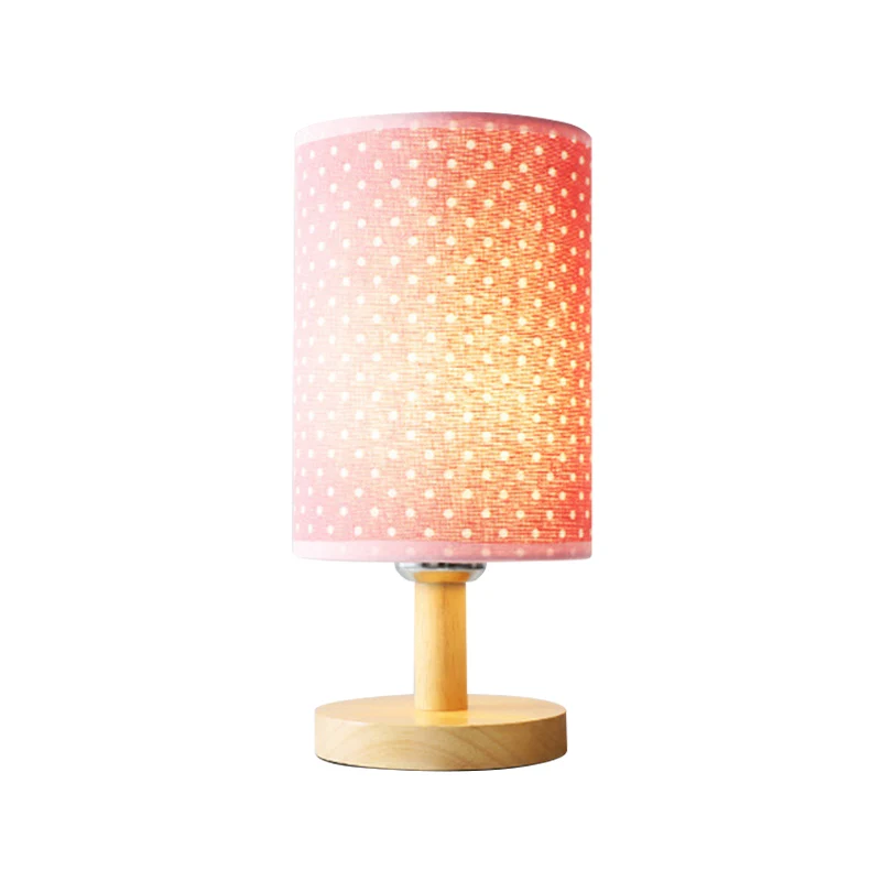 Lampe de bureau cylindrique pour enfants en tissu et bois 1 lampe de lecture rose clair pour chambre de fille Clearhalo