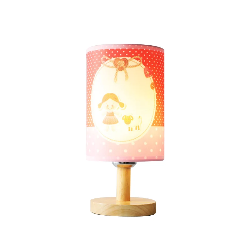 Lampe de bureau cylindrique pour enfants en tissu et bois 1 lampe de lecture rose clair pour chambre de fille Clearhalo