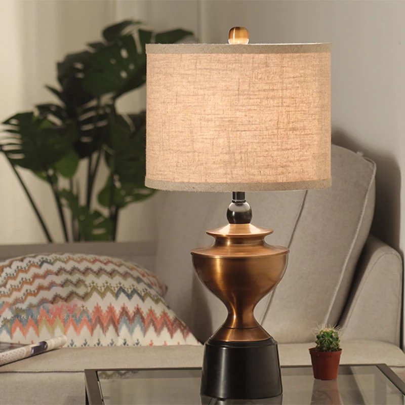 Lampe de bureau design en forme de baril, style campagnard, lampe de table de chevet à 1 ampoule pour salon, bronze Clearhalo
