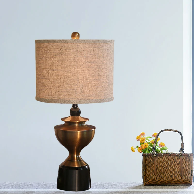 Lampe de bureau design en forme de baril, style campagnard, lampe de table de chevet à 1 ampoule pour salon, bronze Clearhalo