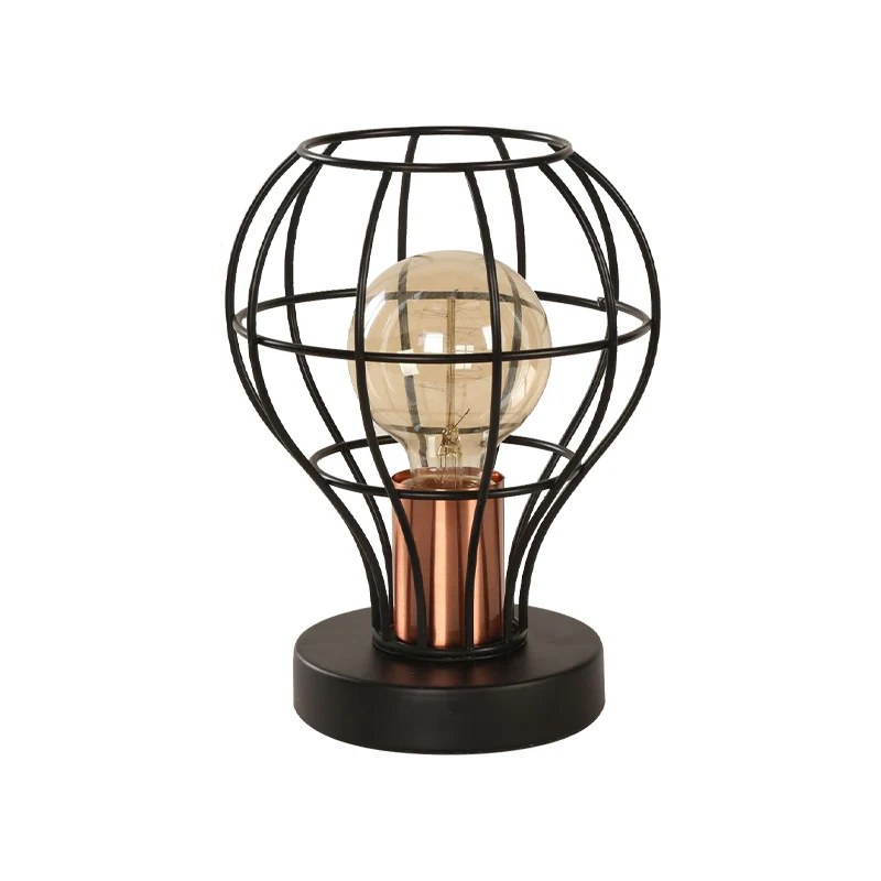 Lampe de bureau en fer forgé finition noire, abat-jour Cage à bol, 1 lumière, lampe de Table industrielle Vintage pour caf...