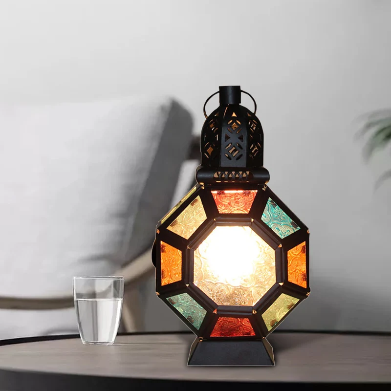 Lampe de bureau en forme de coquille de tortue pour chambre d'enfant, vitrail, 1 lampe de table marocaine, finition noire...