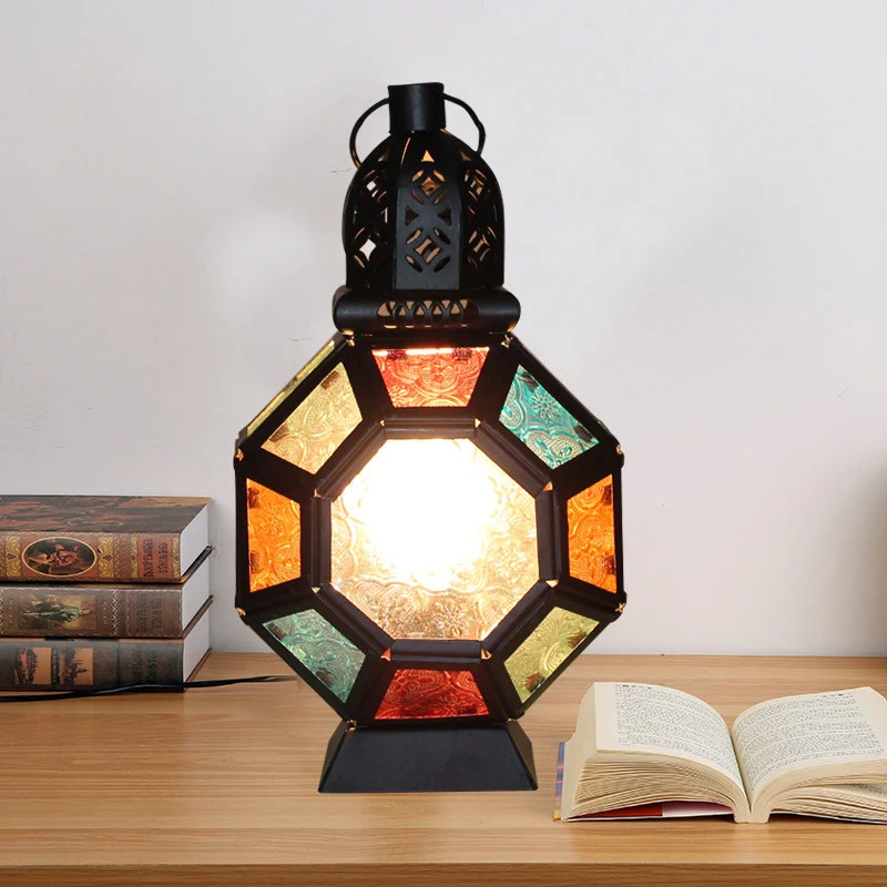 Lampe de bureau en forme de coquille de tortue pour chambre d'enfant, vitrail, 1 lampe de table marocaine, finition noire...