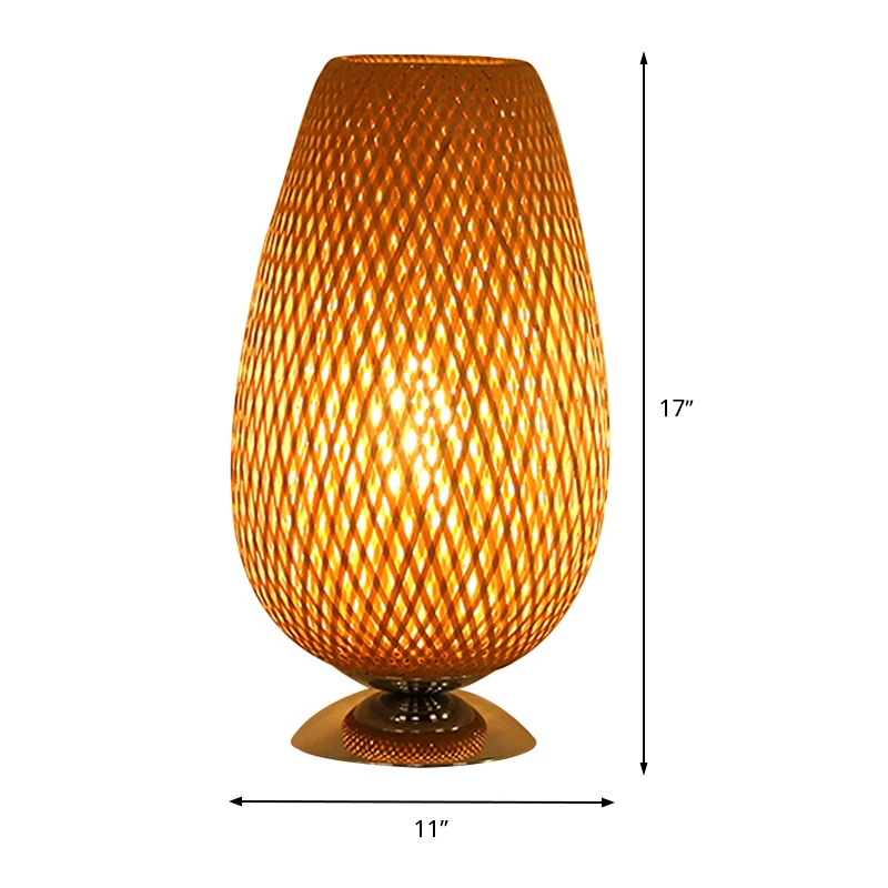 Lampe de bureau japonaise torsadée à la main en bambou, 1 ampoule, petite lampe de bureau en beige pour le salon Clearhalo