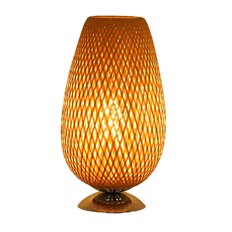 Lampe de bureau japonaise torsadée à la main en bambou, 1 ampoule, petite lampe de bureau en beige pour le salon Clearhalo