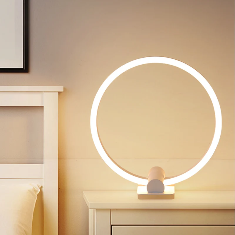 Lampe de bureau LED pour salon, lampe de travail blanche moderne avec abat-jour circulaire en acrylique dans une lumière c...