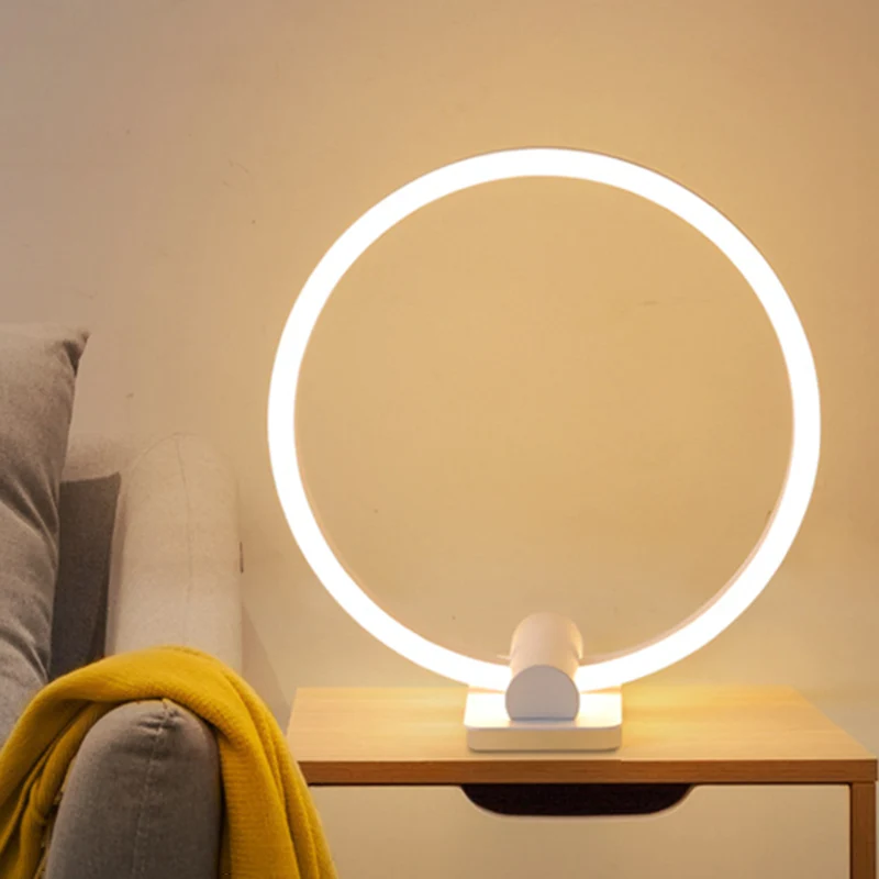 Lampe de bureau LED pour salon, lampe de travail blanche moderne avec abat-jour circulaire en acrylique dans une lumière c...