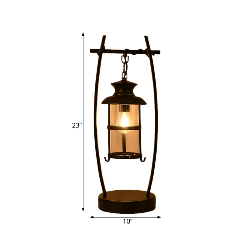 Lampe de bureau à 1 lumière en laiton, cadre ovale côtier, lampe de table en métal avec lanterne et abat-jour en verre tra...