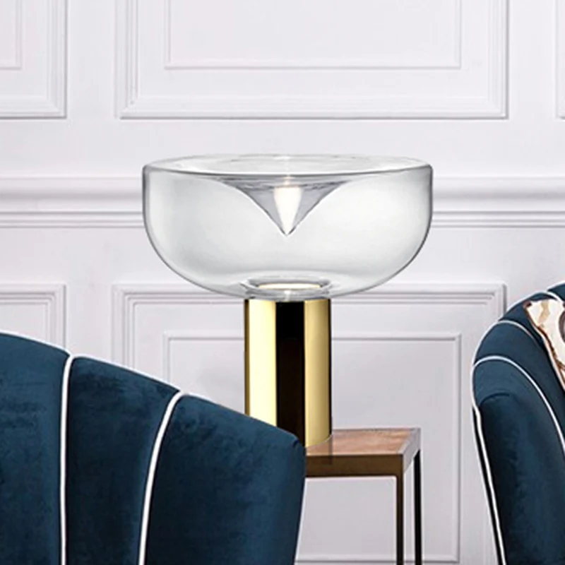 Lampe de bureau moderne à 1 tête pour salon, lampe de lecture dorée avec abat-jour en verre transparent Clearhalo