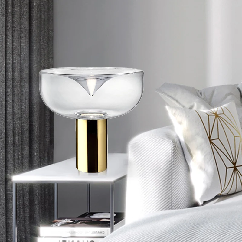 Lampe de bureau moderne à 1 tête pour salon, lampe de lecture dorée avec abat-jour en verre transparent Clearhalo