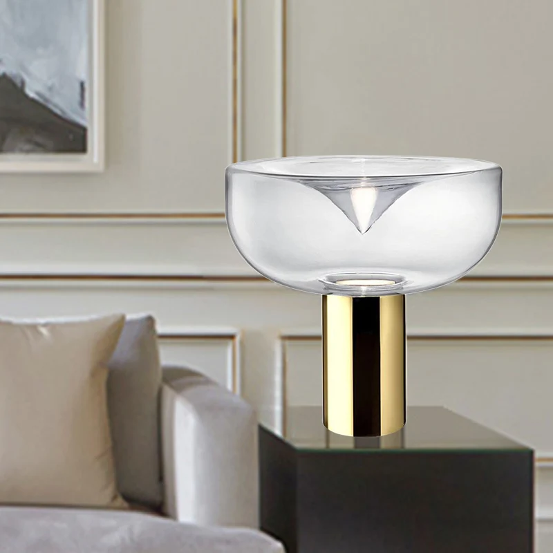 Lampe de bureau moderne à 1 tête pour salon, lampe de lecture dorée avec abat-jour en verre transparent Clearhalo