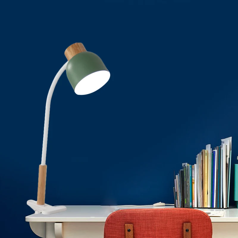 Lampe de bureau à pince de studio à abat-jour en fer, lampe de travail à 1 lumière de style nordique en vert/blanc et bois...