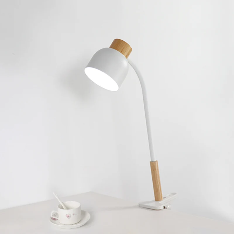 Lampe de bureau à pince de studio à abat-jour en fer, lampe de travail à 1 lumière de style nordique en vert/blanc et bois...