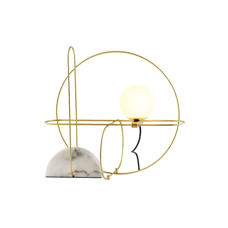 Lampe de bureau ronde en métal, lampe de table de nuit moderne à 1 tête dorée avec abat-jour en verre blanc Clearhalo
