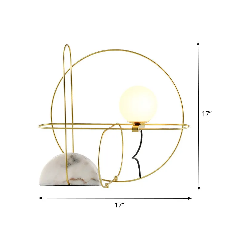 Lampe de bureau ronde en métal, lampe de table de nuit moderne à 1 tête dorée avec abat-jour en verre blanc Clearhalo