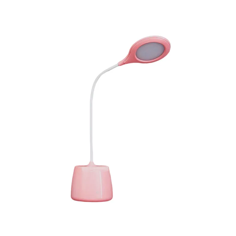 Lampe de bureau sur pied à abat-jour rond bleu/rose/blanc, lampe de lecture LED avec chargeur USB avec porte-stylo Clearhalo