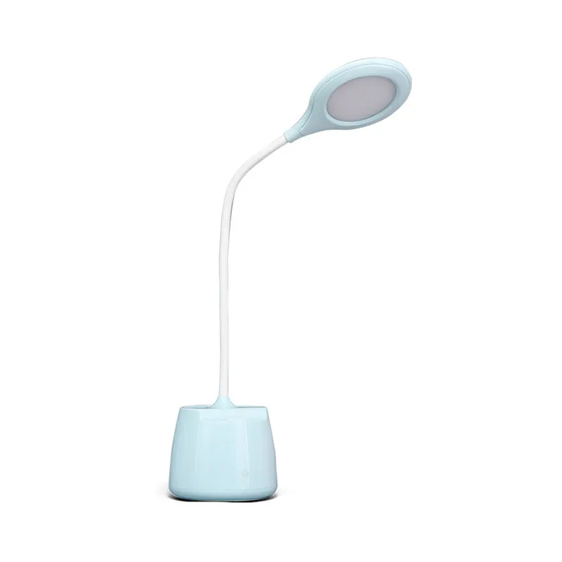 Lampe de bureau sur pied à abat-jour rond bleu/rose/blanc, lampe de lecture LED avec chargeur USB avec porte-stylo Clearhalo