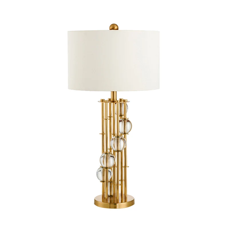 Lampe de bureau tambour en tissu modernisme, 1 ampoule, lampe de table de nuit blanche avec boule de cristal Clearhalo