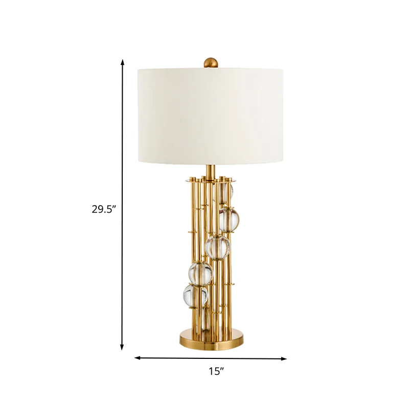 Lampe de bureau tambour en tissu modernisme, 1 ampoule, lampe de table de nuit blanche avec boule de cristal Clearhalo