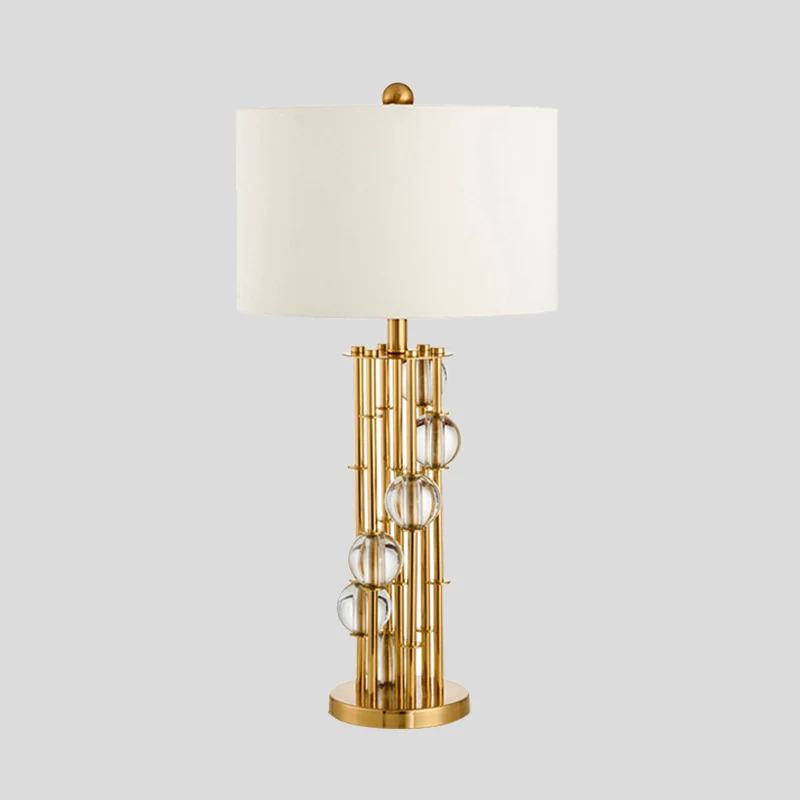 Lampe de bureau tambour en tissu modernisme, 1 ampoule, lampe de table de nuit blanche avec boule de cristal Clearhalo