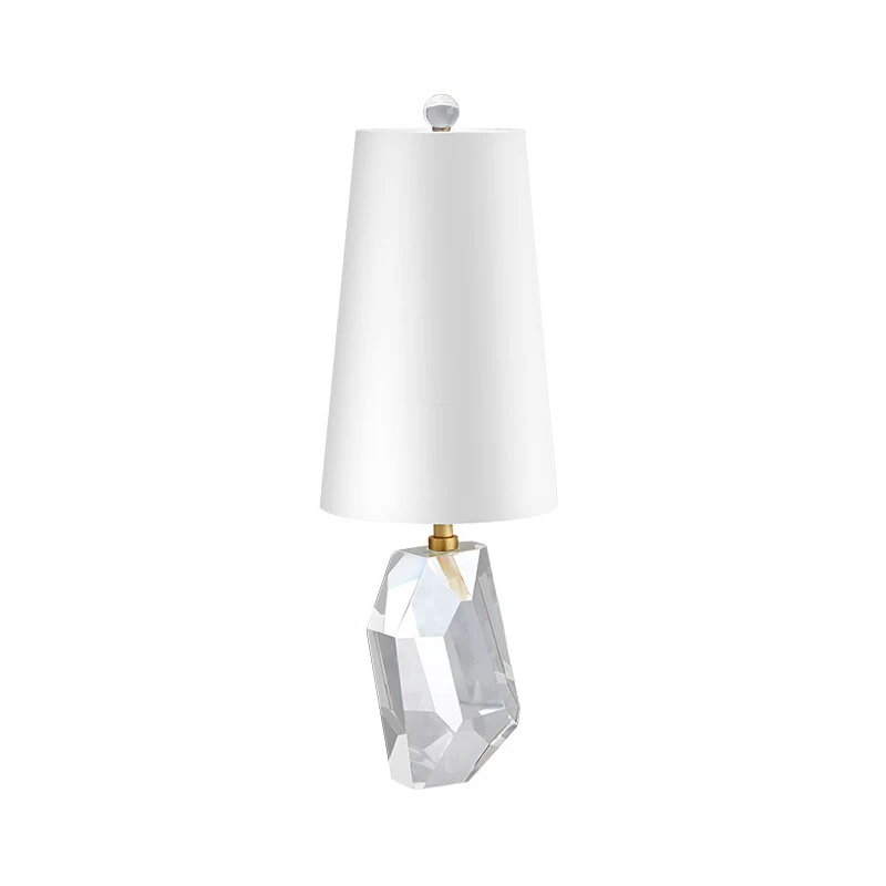 Lampe de bureau en tissu géométrique Simplicity Lampe de table de nuit à 1 tête en cristal biseauté en blanc Clearhalo
