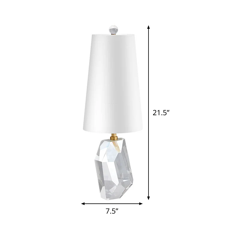 Lampe de bureau en tissu géométrique Simplicity Lampe de table de nuit à 1 tête en cristal biseauté en blanc Clearhalo