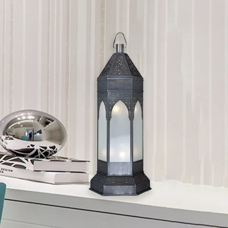 Lampe de bureau tour vintage à 3 lumières, lampe de chevet métallique en gris avec abat-jour en verre opale Clearhalo