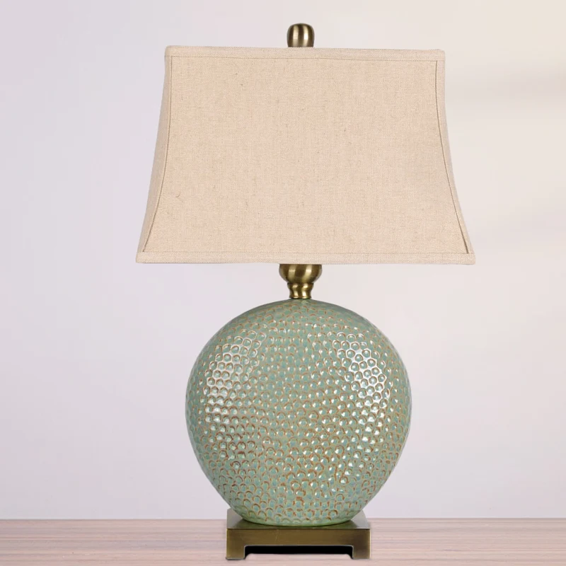 Lampe de bureau évasée de style vintage, 1 lampe de table de chevet en tissu vert pour chevet Clearhalo