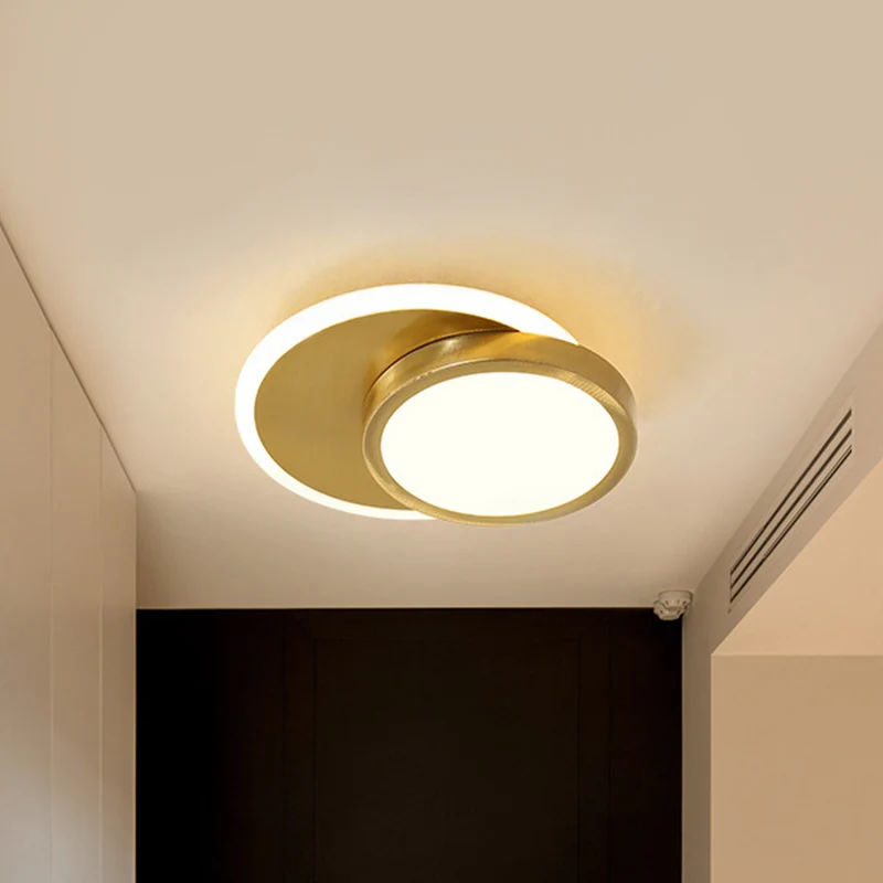 Lampe circulaire encastrée dorée contemporaine LED en acrylique proche du plafonnier pour couloir Clearhalo